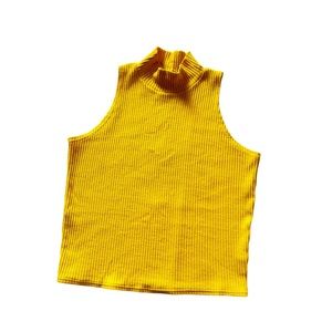 LIMITED London Paris New York Ribbed Mock Neck Sleeveless Gold Shirt